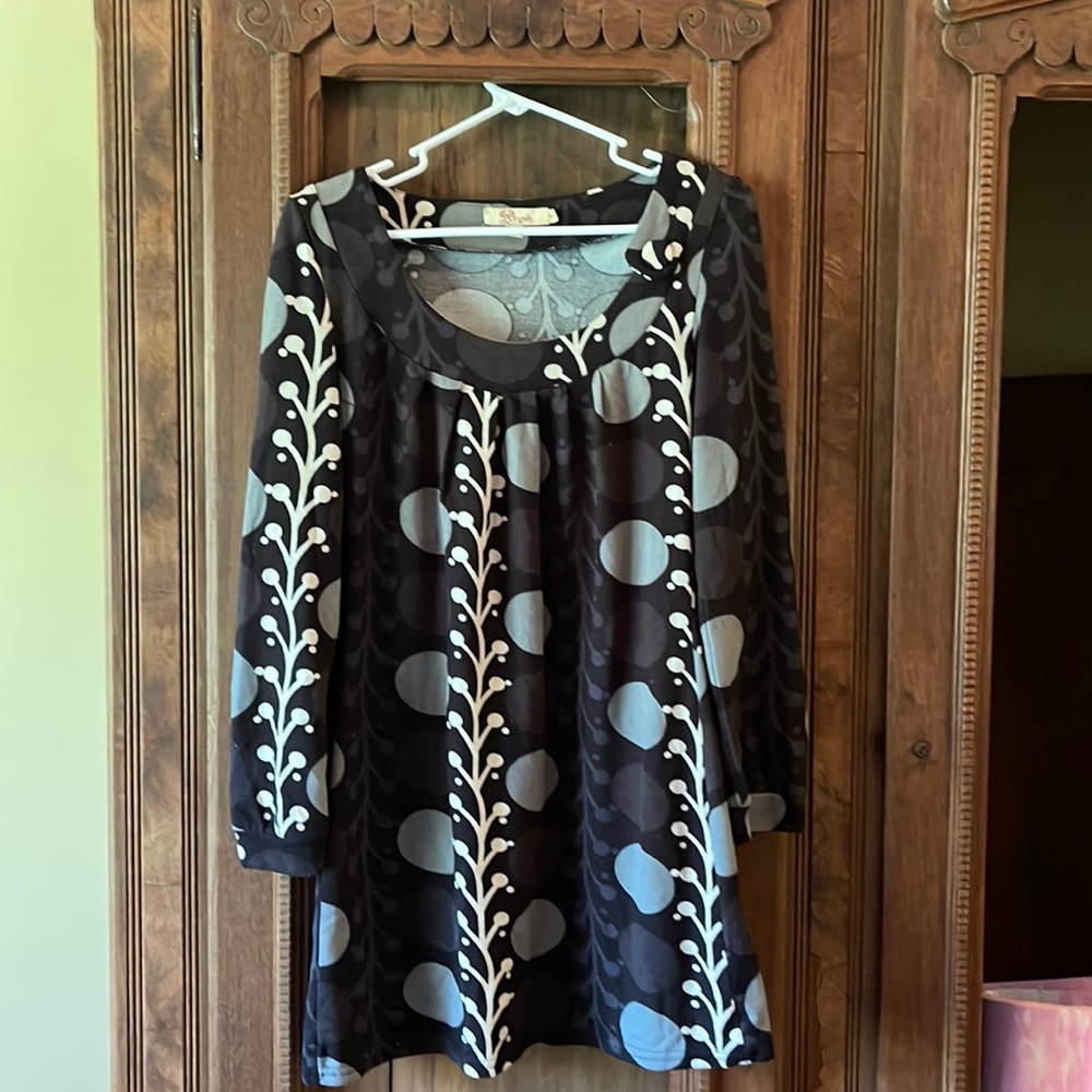 Aryeh Black Dress/Tunic with Abstract Designs, Size Small